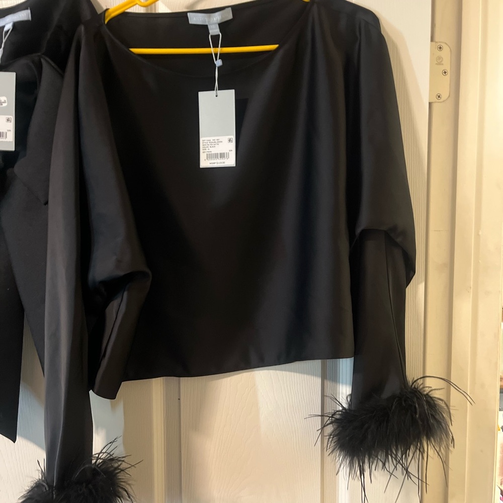 ANTONIO MELANI Black Feather Cuff Blouse